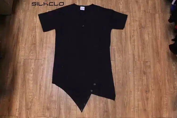 2017 Asymmetrical Designed Long Style T shirt For Men Fashion Button Short Sleeves Men's Top Tees Solid Street Hip Hop Men Dress 12