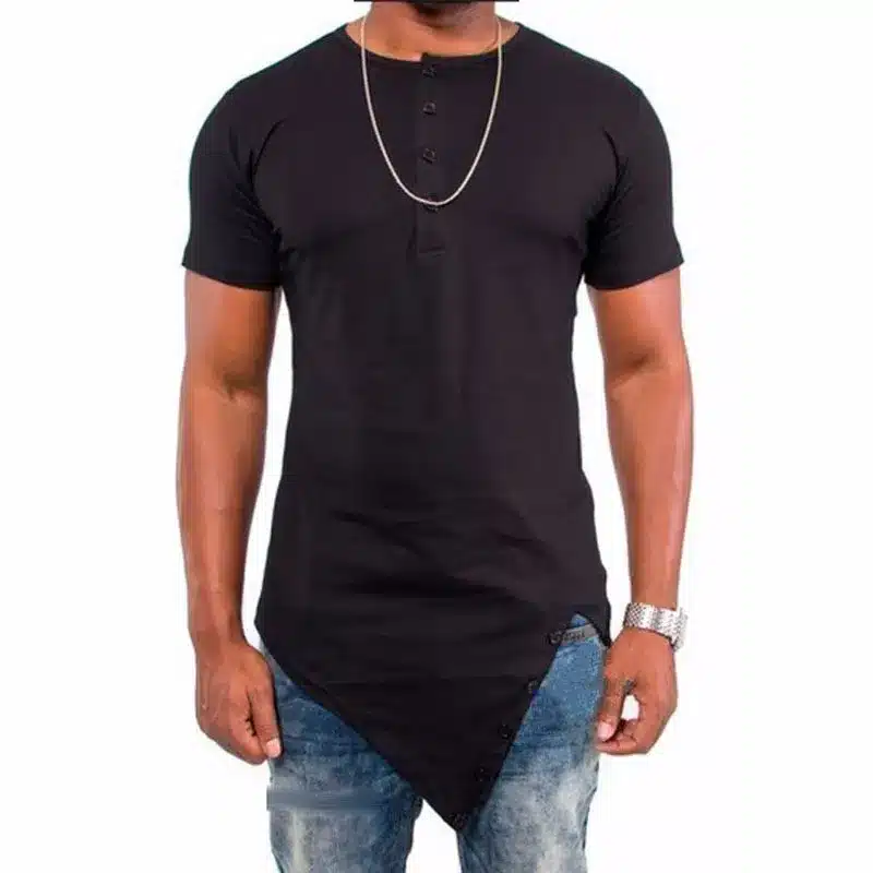 2017 Asymmetrical Designed Long Style T shirt For Men Fashion Button Short Sleeves Men's Top Tees Solid Street Hip Hop Men Dress 15