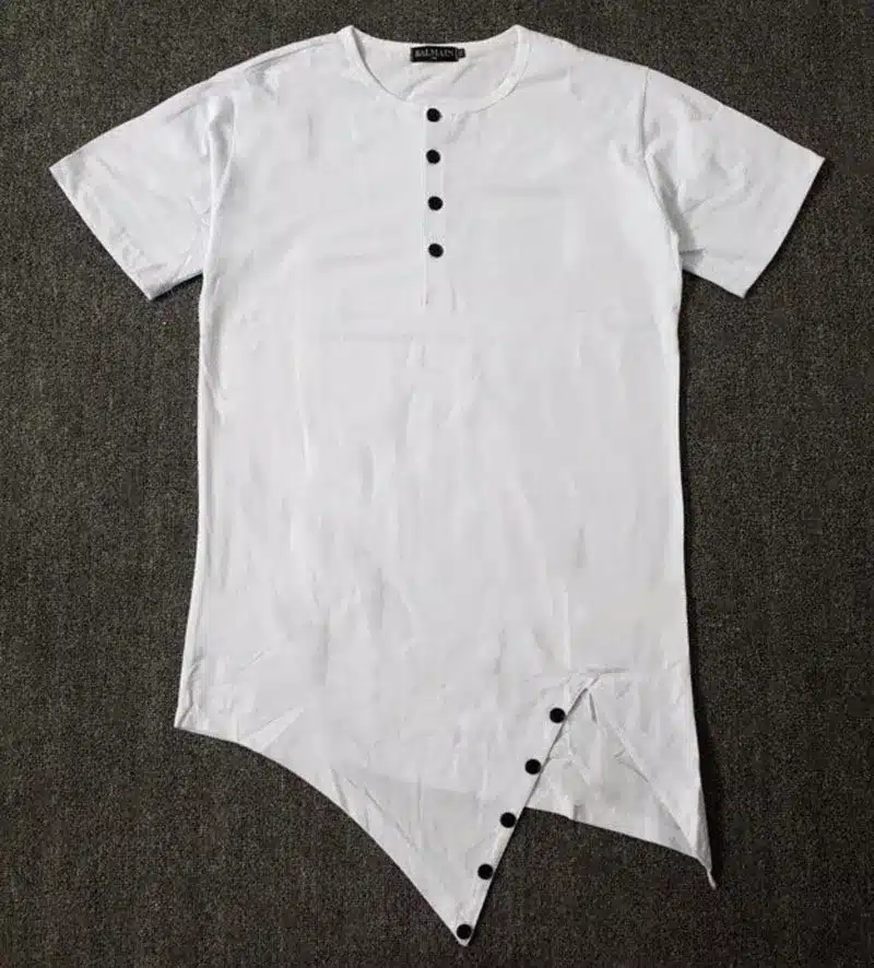 2017 Asymmetrical Designed Long Style T shirt For Men Fashion Button Short Sleeves Men's Top Tees Solid Street Hip Hop Men Dress 16