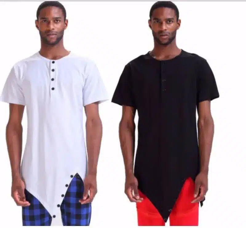 2017 Asymmetrical Designed Long Style T shirt For Men Fashion Button Short Sleeves Men's Top Tees Solid Street Hip Hop Men Dress 19