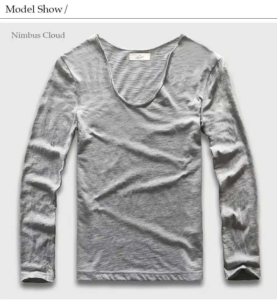 20 Colors V Neck Long Sleeve T Shirt Men Cotton T-Shirt Male Slim Fit Top Tees 19