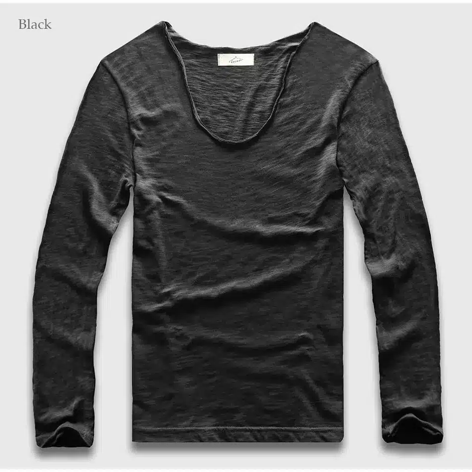 20 Colors V Neck Long Sleeve T Shirt Men Cotton T-Shirt Male Slim Fit Top Tees 20