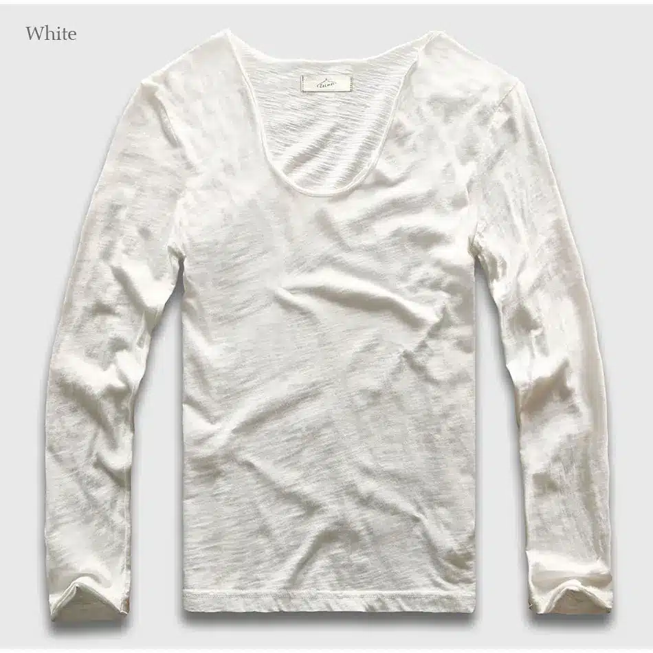 20 Colors V Neck Long Sleeve T Shirt Men Cotton T-Shirt Male Slim Fit Top Tees 21
