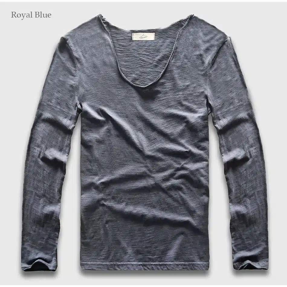 20 Colors V Neck Long Sleeve T Shirt Men Cotton T-Shirt Male Slim Fit Top Tees 23