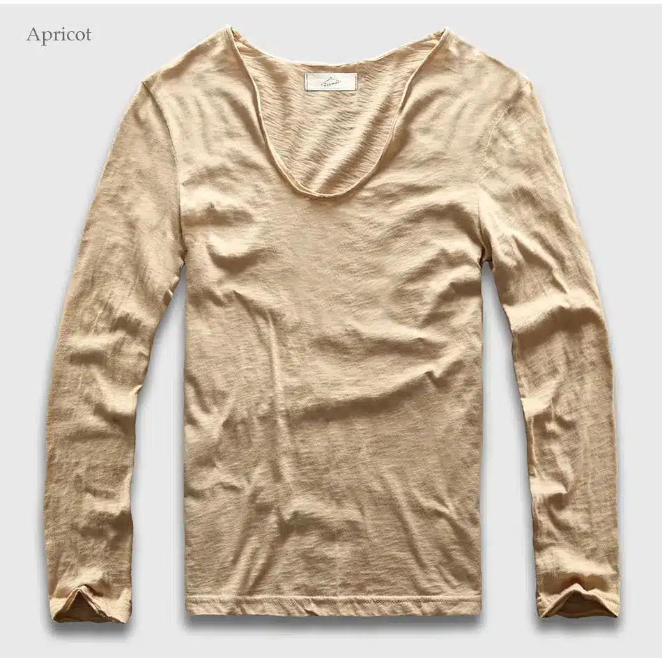 20 Colors V Neck Long Sleeve T Shirt Men Cotton T-Shirt Male Slim Fit Top Tees 24