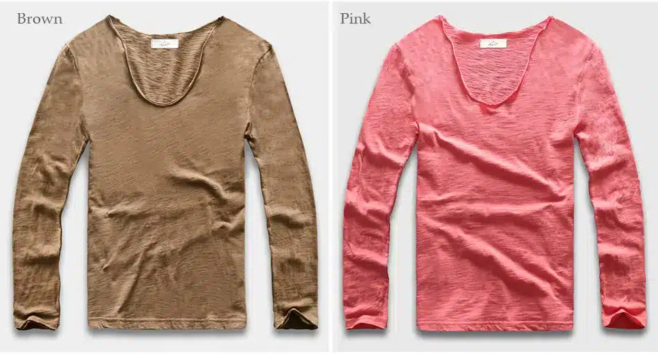 20 Colors V Neck Long Sleeve T Shirt Men Cotton T-Shirt Male Slim Fit Top Tees 28
