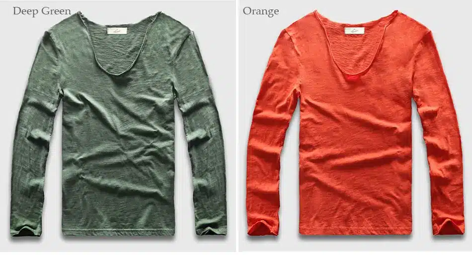 20 Colors V Neck Long Sleeve T Shirt Men Cotton T-Shirt Male Slim Fit Top Tees 30