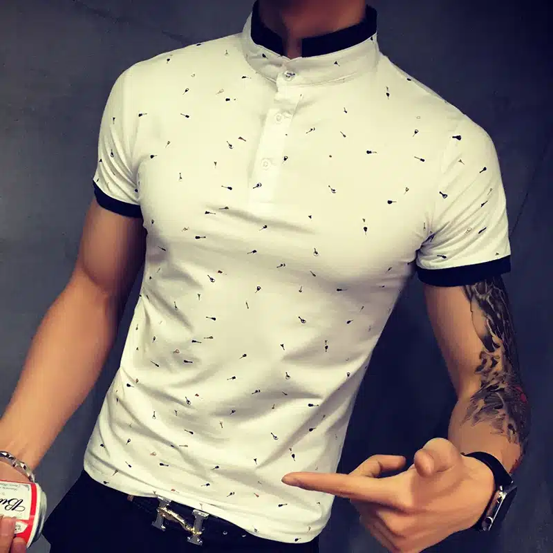 2017 Summer Guitar Printed Stand Collar Polo Shirt Men Short Sleeve Casual Men Shirts Slim Fit Polo Homme Cotton Mens Polos 11