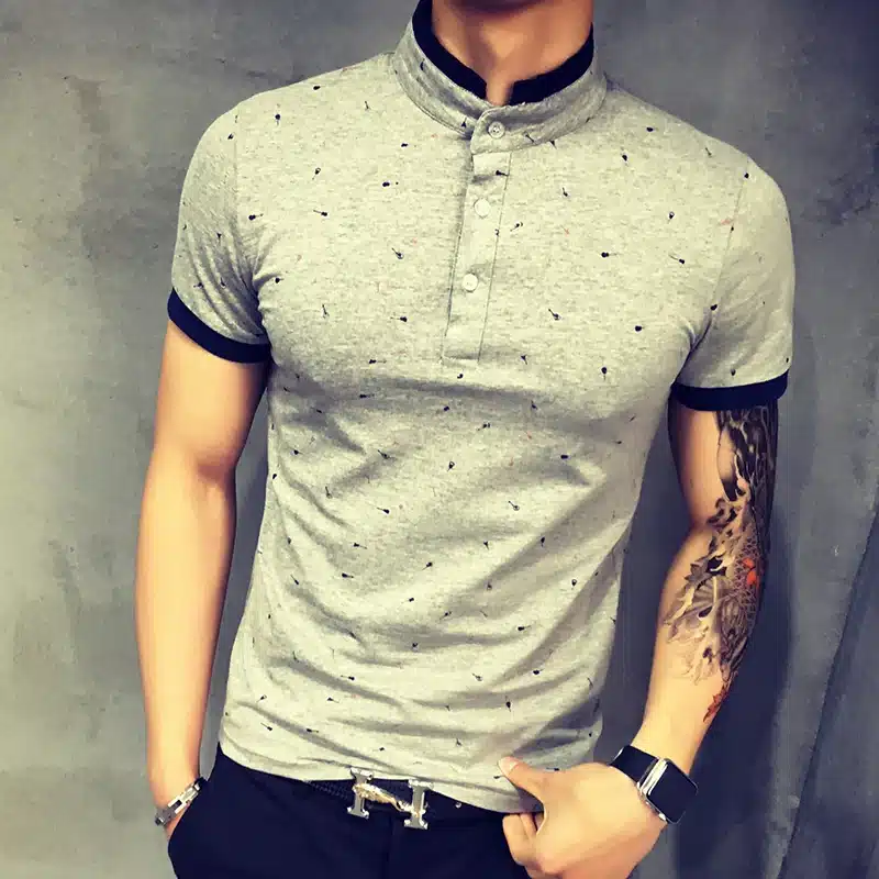 2017 Summer Guitar Printed Stand Collar Polo Shirt Men Short Sleeve Casual Men Shirts Slim Fit Polo Homme Cotton Mens Polos 12
