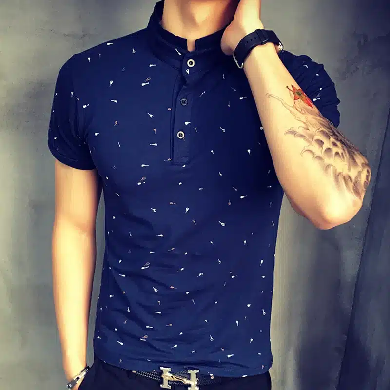 2017 Summer Guitar Printed Stand Collar Polo Shirt Men Short Sleeve Casual Men Shirts Slim Fit Polo Homme Cotton Mens Polos 13