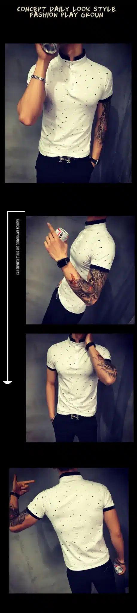 2017 Summer Guitar Printed Stand Collar Polo Shirt Men Short Sleeve Casual Men Shirts Slim Fit Polo Homme Cotton Mens Polos 19