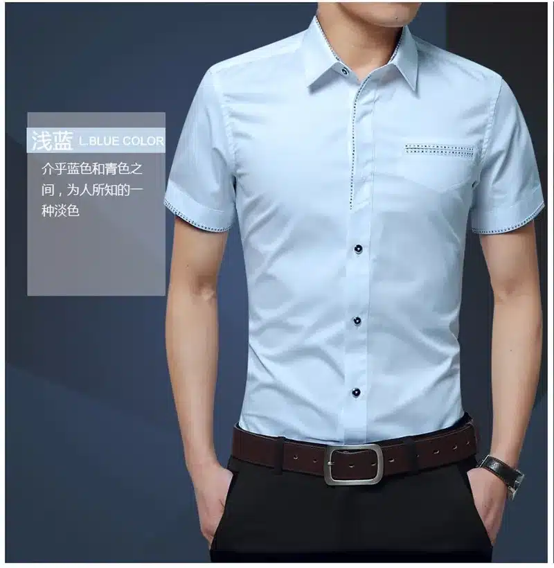 2017 Summer New Men's Shirt Brand Luxury Men Cotton Short Sleeves Dress Shirt Turn-down Collar Cardigan Shirt Men Clothes 29