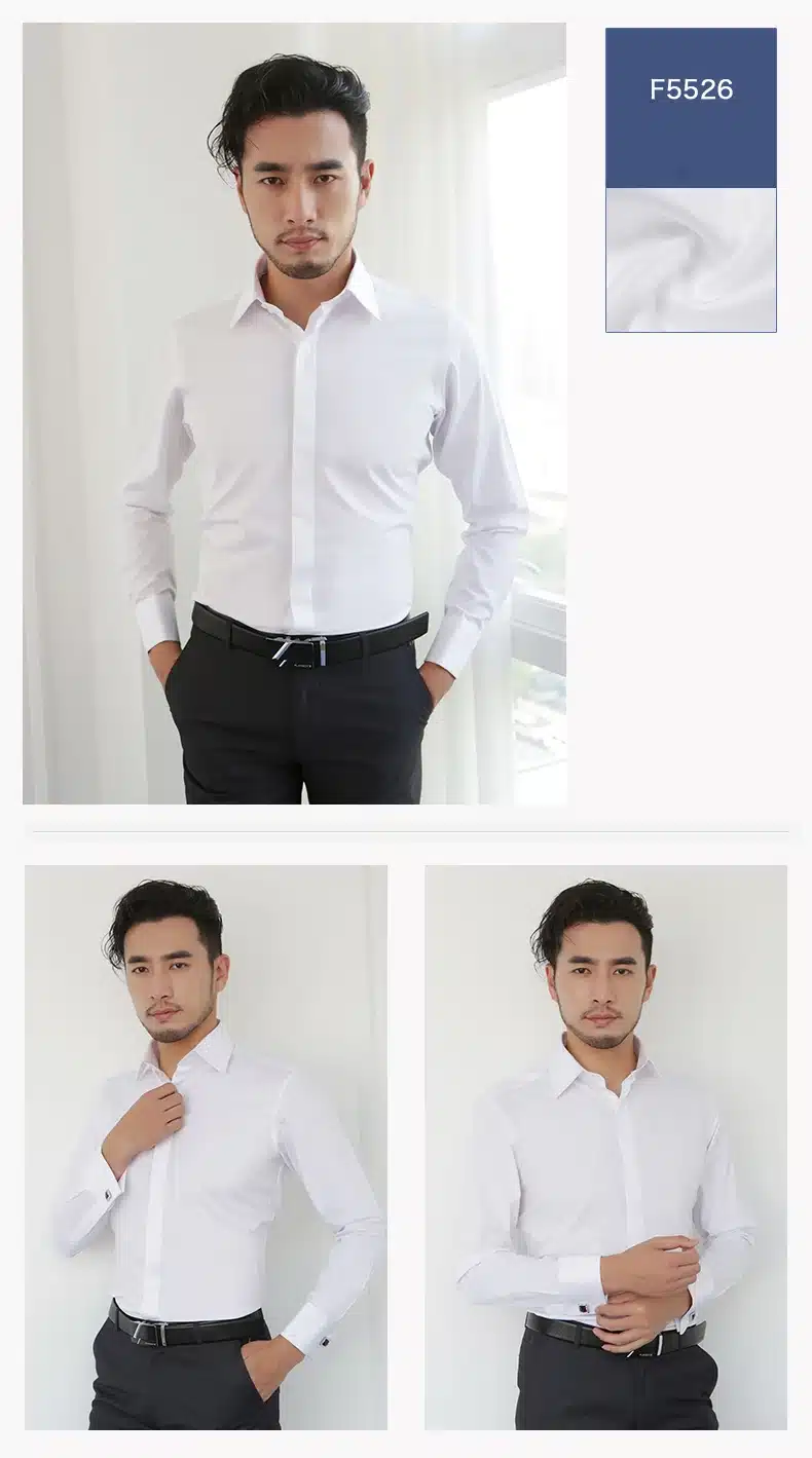 Mens Non Iron Slim Fit French Cuff Dress Shirt Long Sleeve Covered Placket Solid Twill Elegant Tuxedo Shirts(Cufflinks Included) 12