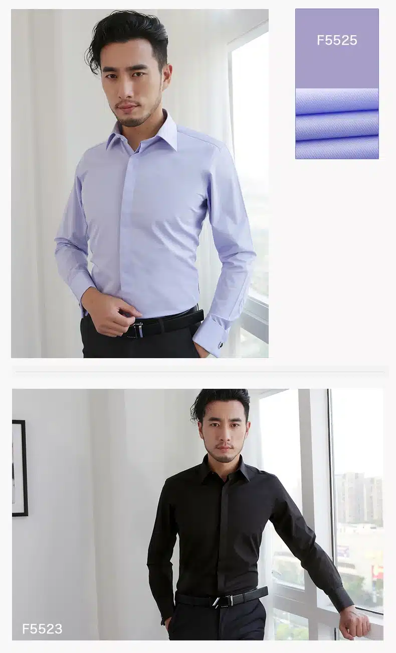 Mens Non Iron Slim Fit French Cuff Dress Shirt Long Sleeve Covered Placket Solid Twill Elegant Tuxedo Shirts(Cufflinks Included) 15