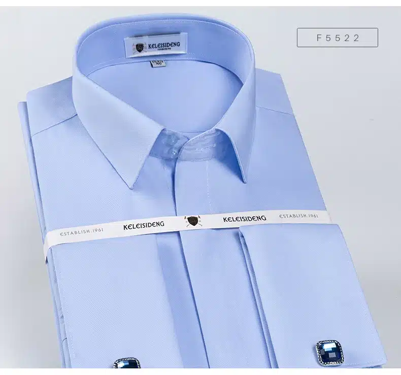 Mens Non Iron Slim Fit French Cuff Dress Shirt Long Sleeve Covered Placket Solid Twill Elegant Tuxedo Shirts(Cufflinks Included) 19