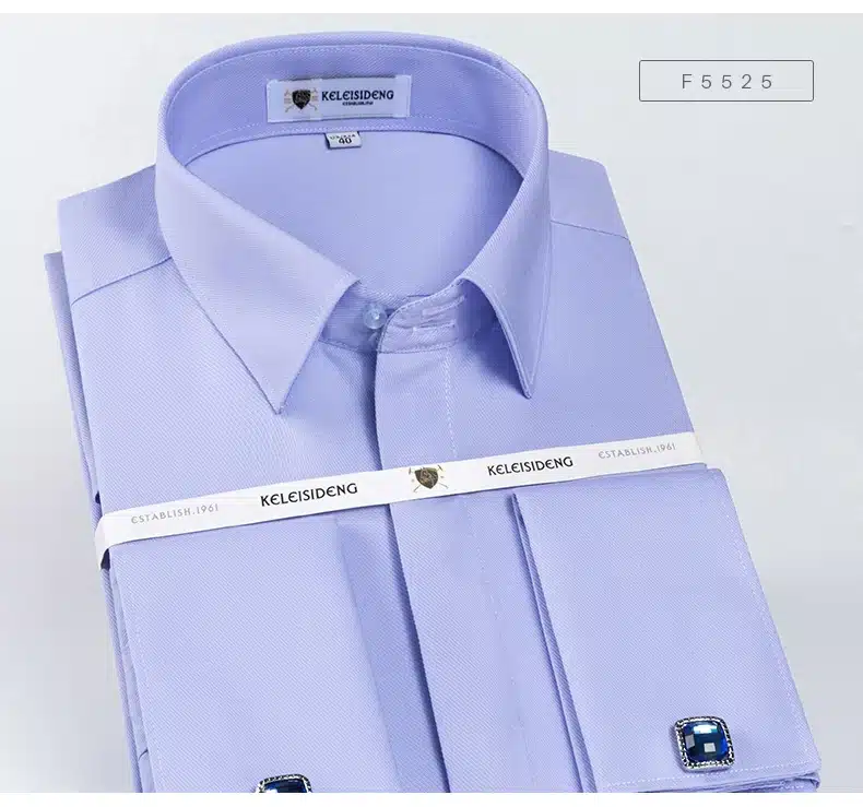 Mens Non Iron Slim Fit French Cuff Dress Shirt Long Sleeve Covered Placket Solid Twill Elegant Tuxedo Shirts(Cufflinks Included) 23