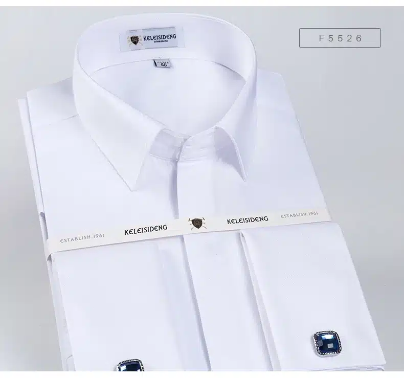 Mens Non Iron Slim Fit French Cuff Dress Shirt Long Sleeve Covered Placket Solid Twill Elegant Tuxedo Shirts(Cufflinks Included) 25