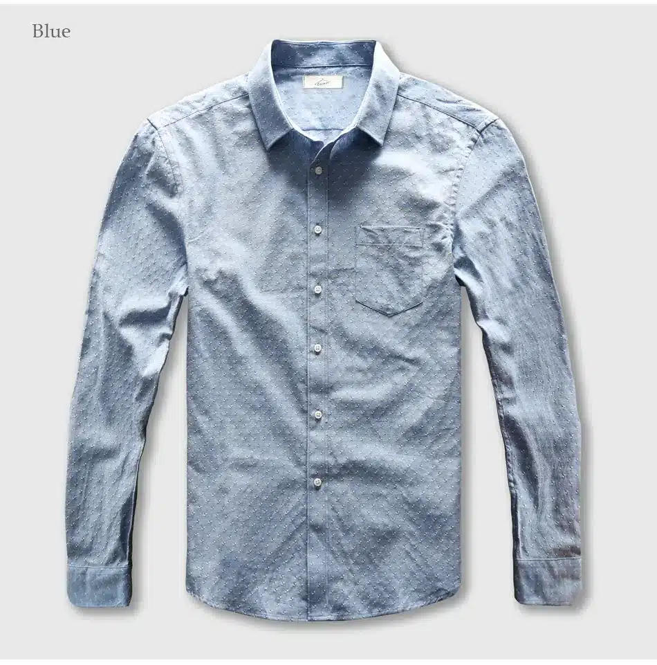 Dot Shirt Men Oxford Dress Casual Shirt Male Cotton Linen Long Sleeve Social Business Slim Fit 25