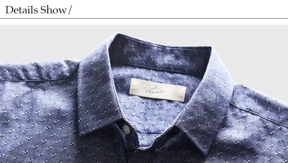 Dot Shirt Men Oxford Dress Casual Shirt Male Cotton Linen Long Sleeve Social Business Slim Fit 26