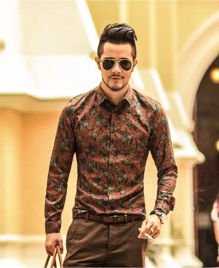 Men shirt Floral printing long sleeve shirts men clothes flowers printed shirts vintage Linen Casual Men Shirt 2016 new Spring 10