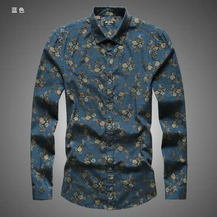 Men shirt Floral printing long sleeve shirts men clothes flowers printed shirts vintage Linen Casual Men Shirt 2016 new Spring 11