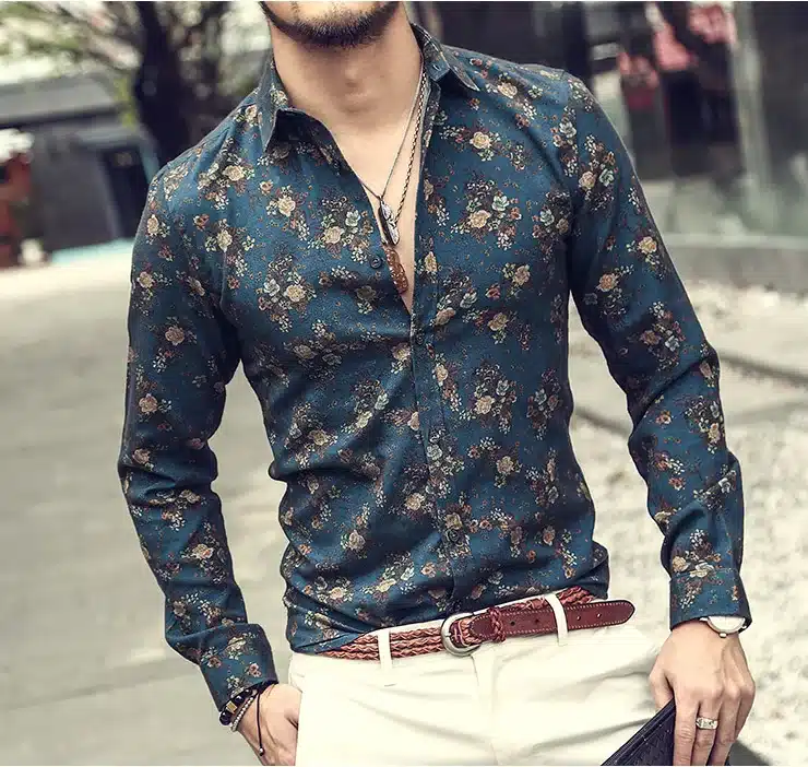 Men shirt Floral printing long sleeve shirts men clothes flowers printed shirts vintage Linen Casual Men Shirt 2016 new Spring 28