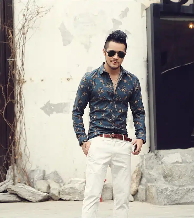 Men shirt Floral printing long sleeve shirts men clothes flowers printed shirts vintage Linen Casual Men Shirt 2016 new Spring 29