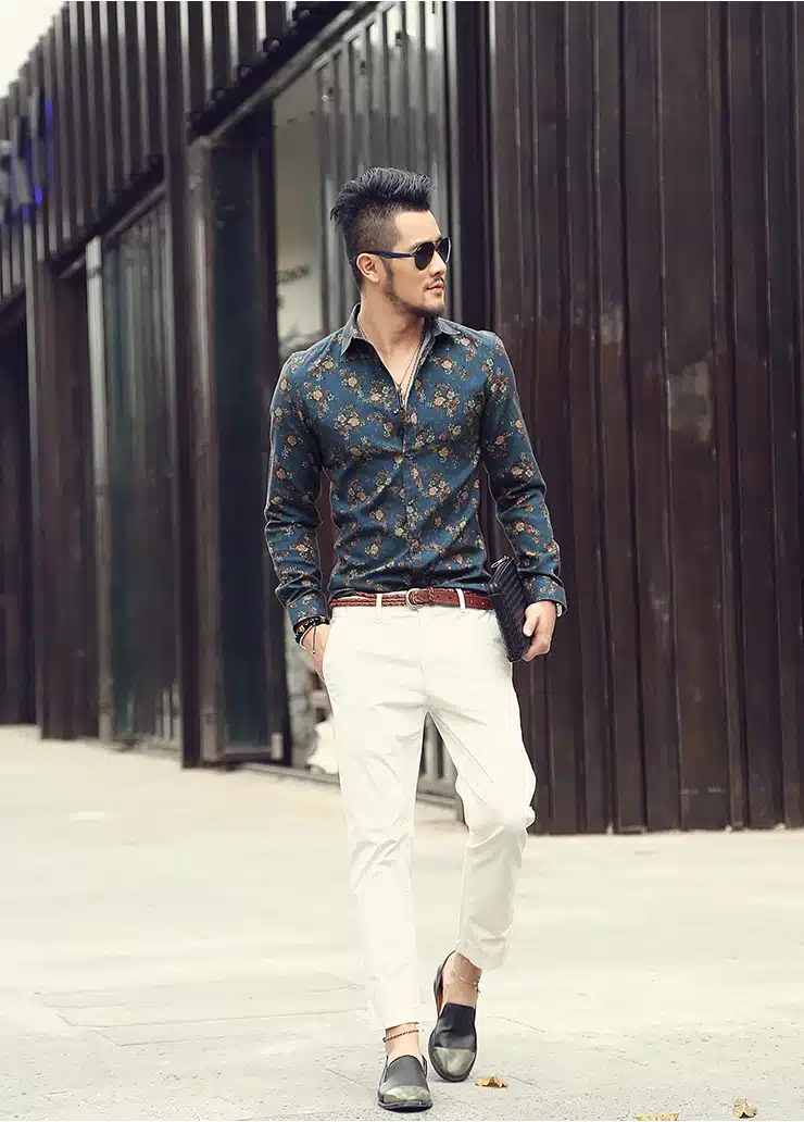 Men shirt Floral printing long sleeve shirts men clothes flowers printed shirts vintage Linen Casual Men Shirt 2016 new Spring 31