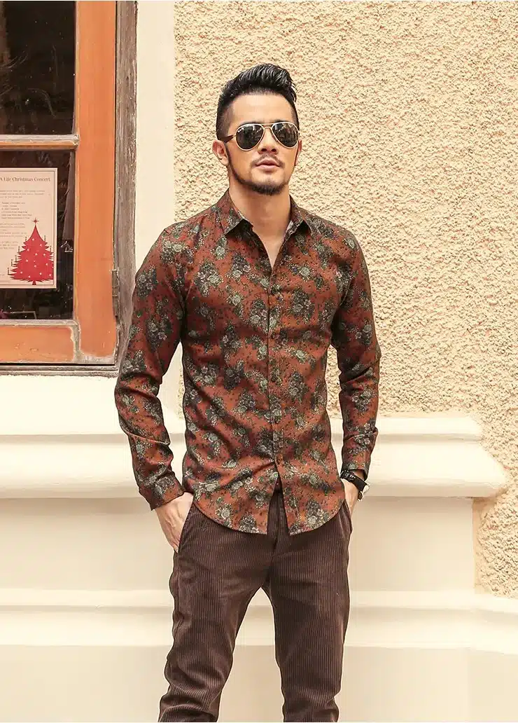 Men shirt Floral printing long sleeve shirts men clothes flowers printed shirts vintage Linen Casual Men Shirt 2016 new Spring 32