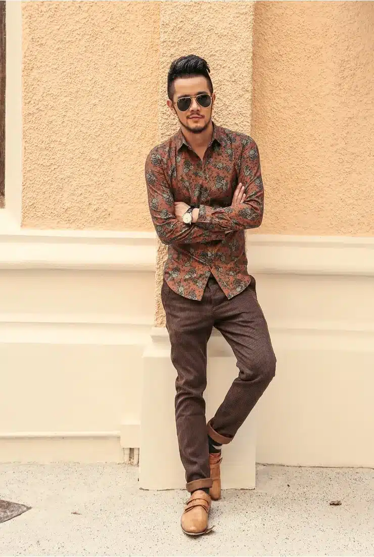Men shirt Floral printing long sleeve shirts men clothes flowers printed shirts vintage Linen Casual Men Shirt 2016 new Spring 33