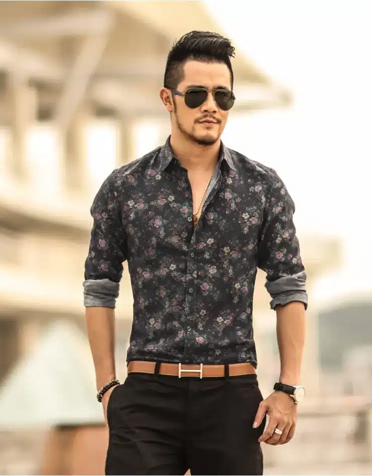 Men shirt Floral printing long sleeve shirts men clothes flowers printed shirts vintage Linen Casual Men Shirt 2016 new Spring 37