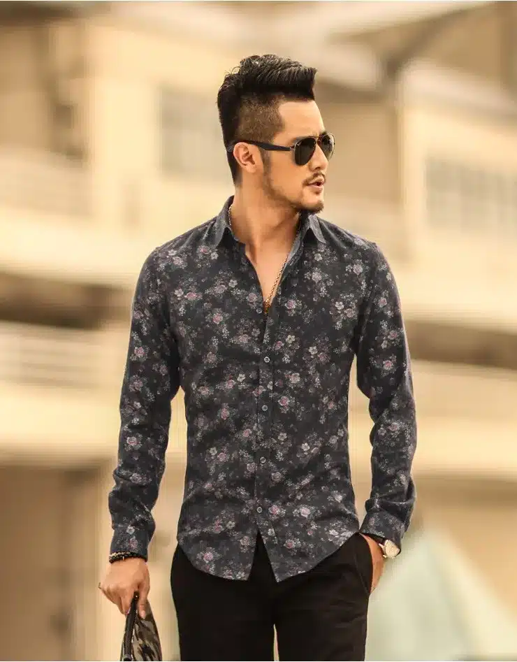 Men shirt Floral printing long sleeve shirts men clothes flowers printed shirts vintage Linen Casual Men Shirt 2016 new Spring 38