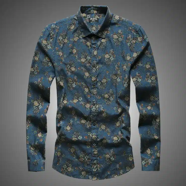 Men shirt Floral printing long sleeve shirts men clothes flowers printed shirts vintage Linen Casual Men Shirt 2016 new Spring 42