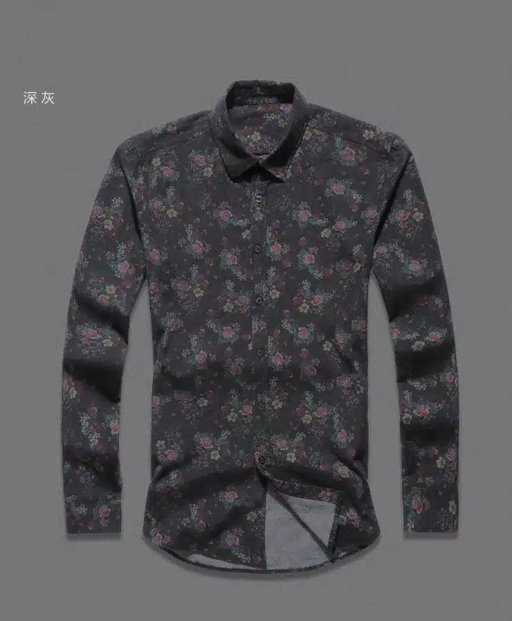 Men shirt Floral printing long sleeve shirts men clothes flowers printed shirts vintage Linen Casual Men Shirt 2016 new Spring 46