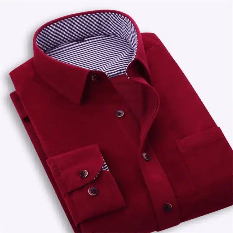 2017 Spring Men Casual Shirts Man Corduroy Long Sleeve Solid Color Fashion Stitching Plaid Lining Slim Fit Dress Shirt 4XL M040 13
