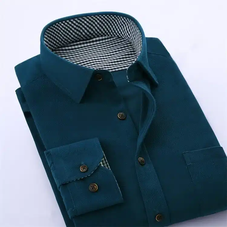 2017 Spring Men Casual Shirts Man Corduroy Long Sleeve Solid Color Fashion Stitching Plaid Lining Slim Fit Dress Shirt 4XL M040 15