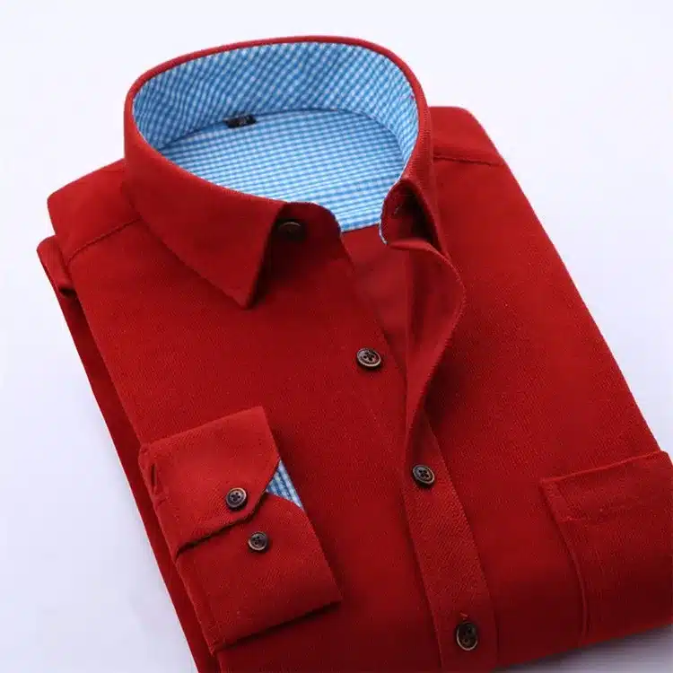 2017 Spring Men Casual Shirts Man Corduroy Long Sleeve Solid Color Fashion Stitching Plaid Lining Slim Fit Dress Shirt 4XL M040 16