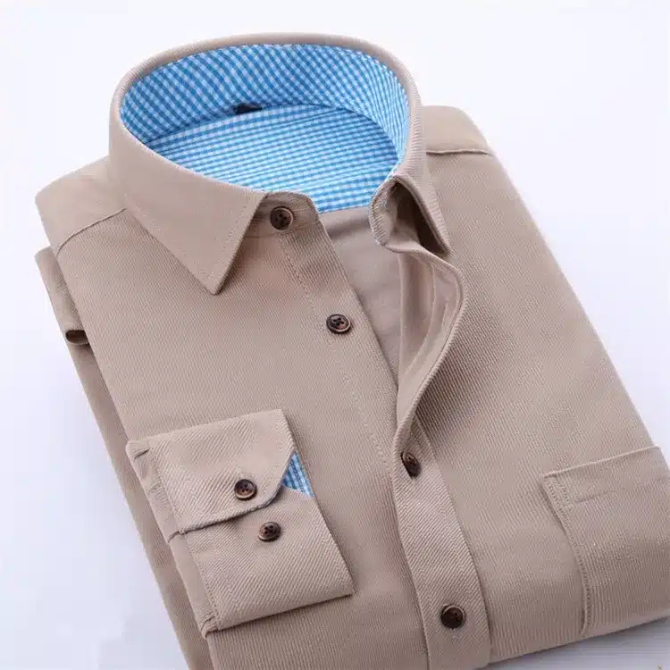2017 Spring Men Casual Shirts Man Corduroy Long Sleeve Solid Color Fashion Stitching Plaid Lining Slim Fit Dress Shirt 4XL M040 17