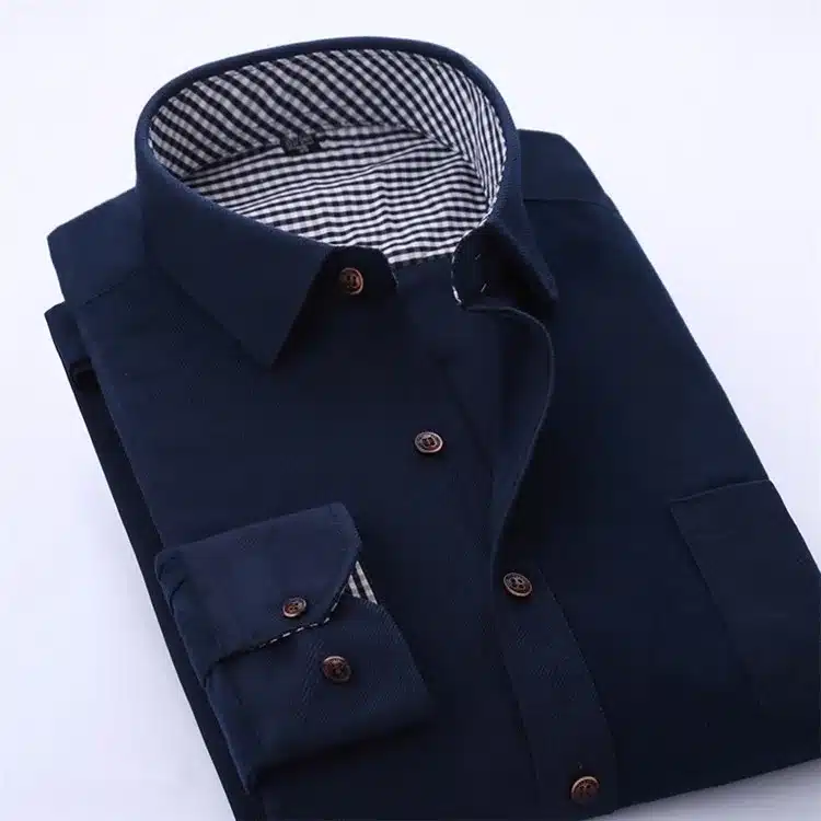 2017 Spring Men Casual Shirts Man Corduroy Long Sleeve Solid Color Fashion Stitching Plaid Lining Slim Fit Dress Shirt 4XL M040 19
