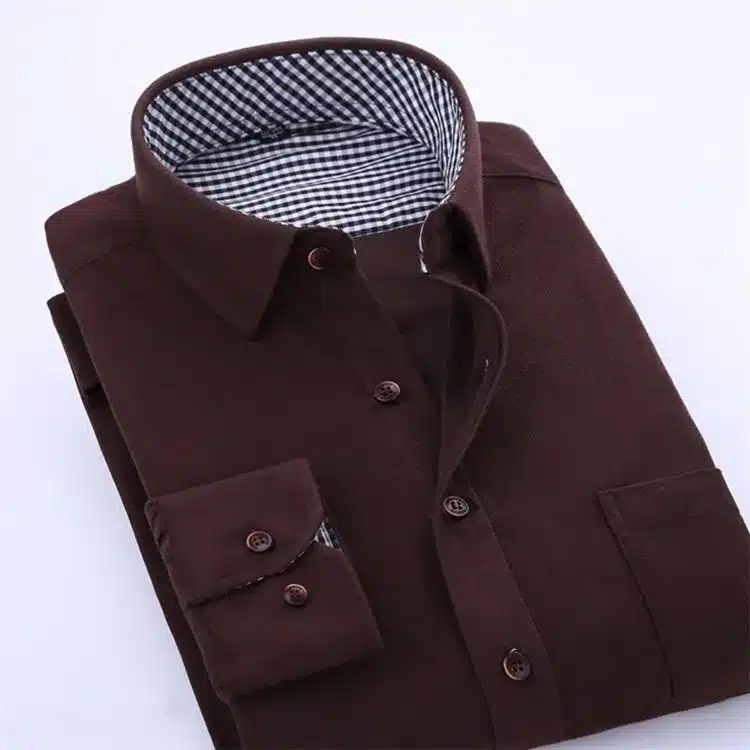 2017 Spring Men Casual Shirts Man Corduroy Long Sleeve Solid Color Fashion Stitching Plaid Lining Slim Fit Dress Shirt 4XL M040 20