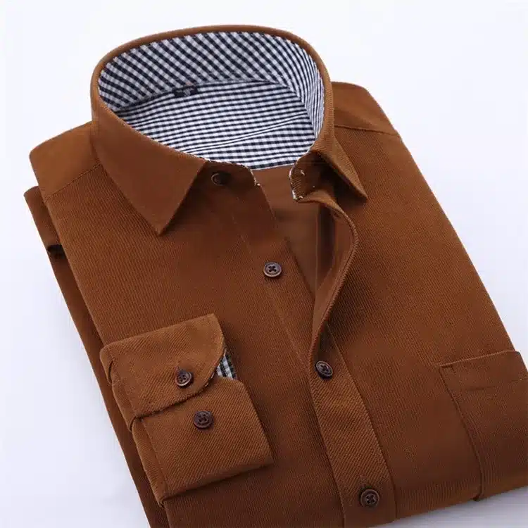 2017 Spring Men Casual Shirts Man Corduroy Long Sleeve Solid Color Fashion Stitching Plaid Lining Slim Fit Dress Shirt 4XL M040 21