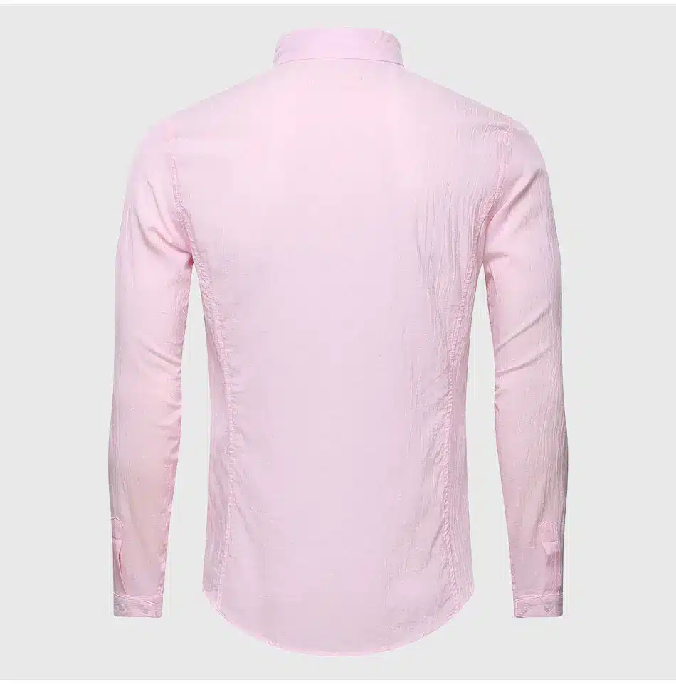 Ultrathin See Through Shirts Men Summer Solid Plain Mandarin Chinese Half Collar Cotton Long Sleeve Society Classic Grandad 24