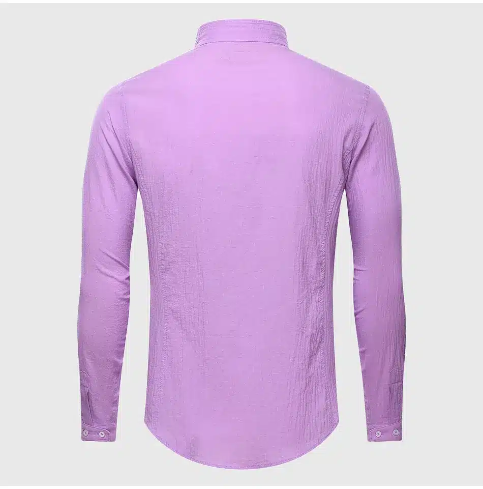 Ultrathin See Through Shirts Men Summer Solid Plain Mandarin Chinese Half Collar Cotton Long Sleeve Society Classic Grandad 26