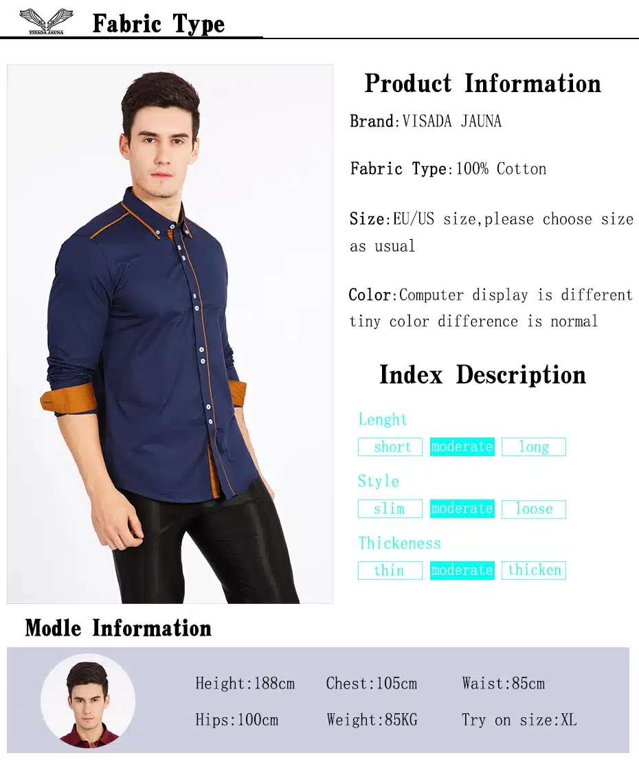 VISADA JAUNA European Size Men's Shirt 2017 New 100% Cotton Slim Business Casual Brand Clothing Long Sleeve Chemise Homme N356 12