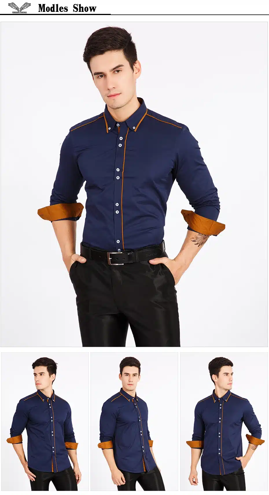 VISADA JAUNA European Size Men's Shirt 2017 New 100% Cotton Slim Business Casual Brand Clothing Long Sleeve Chemise Homme N356 14
