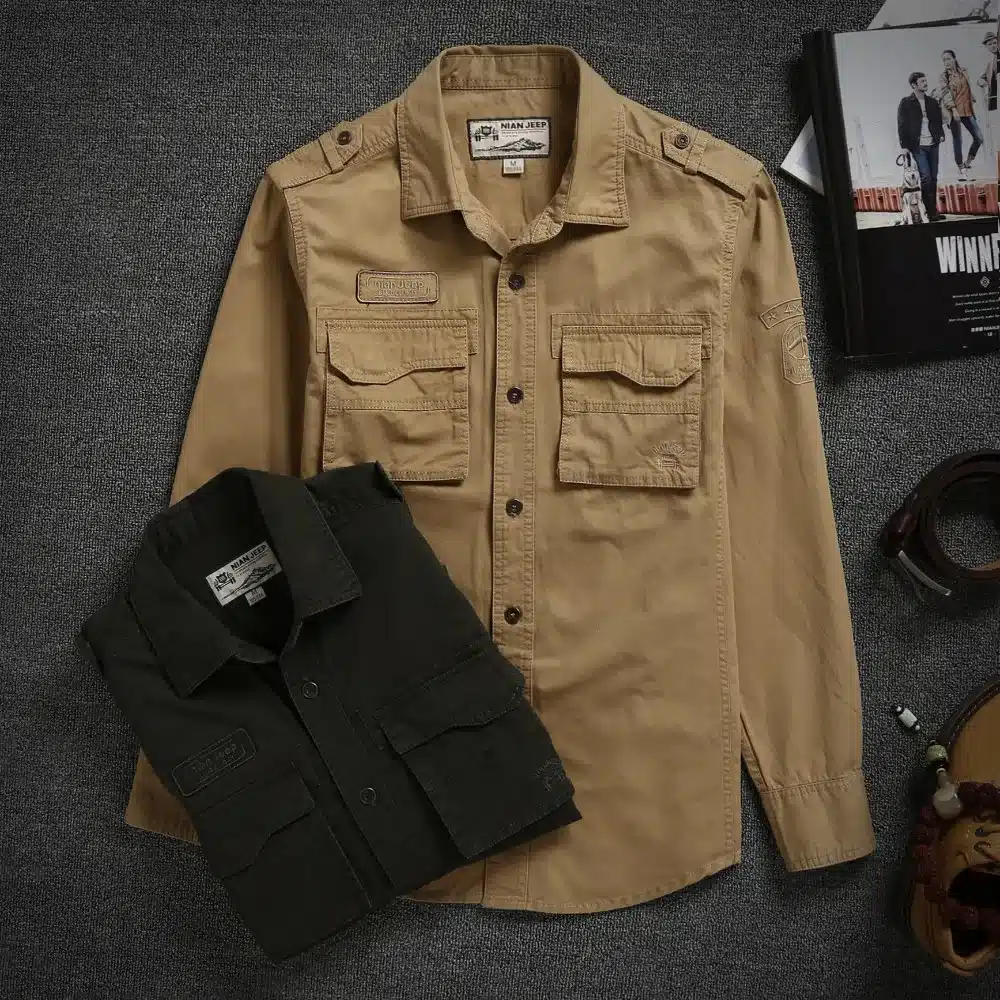 NIANJEEP 2018 Cotton Denim Men Shirts Long Sleeve Military Army Green Casual Shirt Brand Clothing Camisa Masculina A0702 9