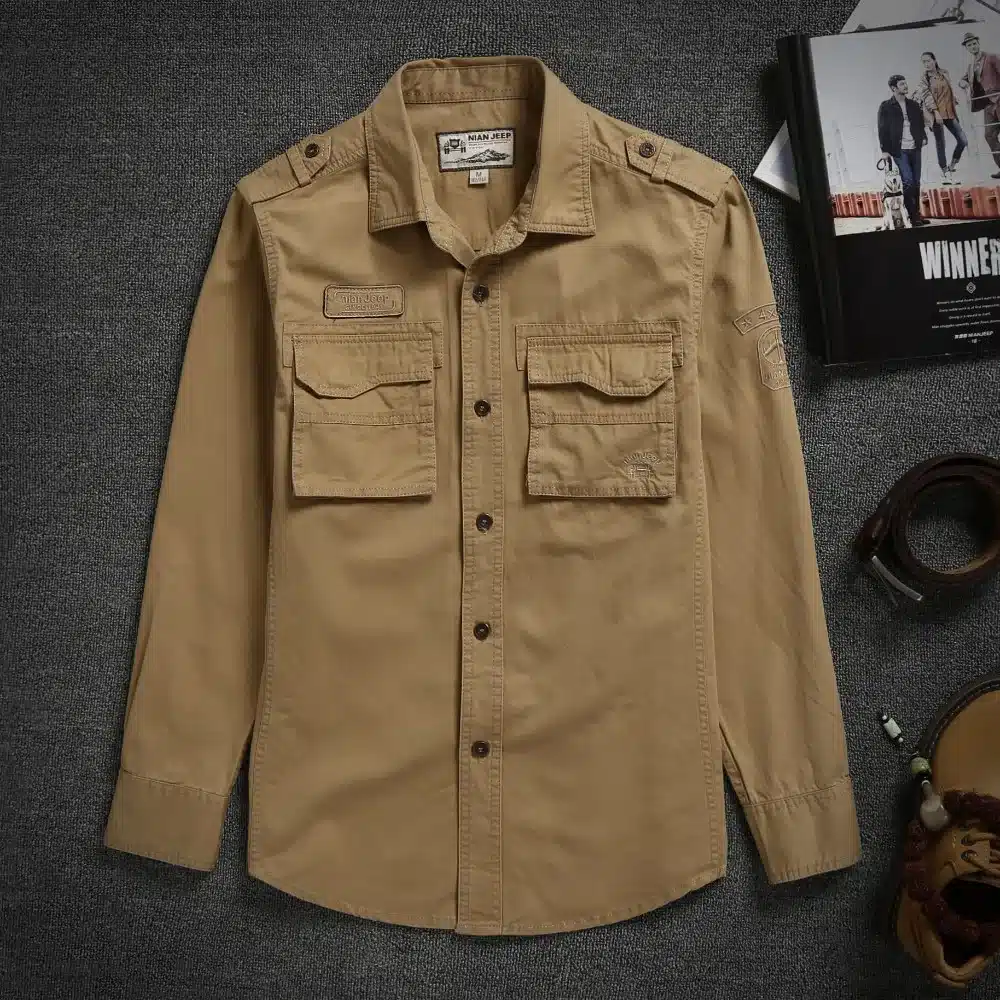 NIANJEEP 2018 Cotton Denim Men Shirts Long Sleeve Military Army Green Casual Shirt Brand Clothing Camisa Masculina A0702 10
