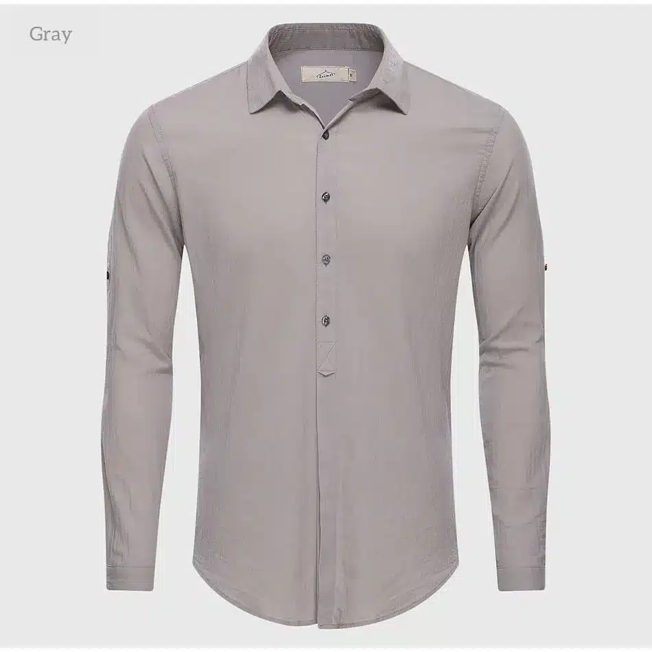 Cotton Linen Casual Shirt Hawaii Aloha Solid Summer Slim Fit Men Shirt 25