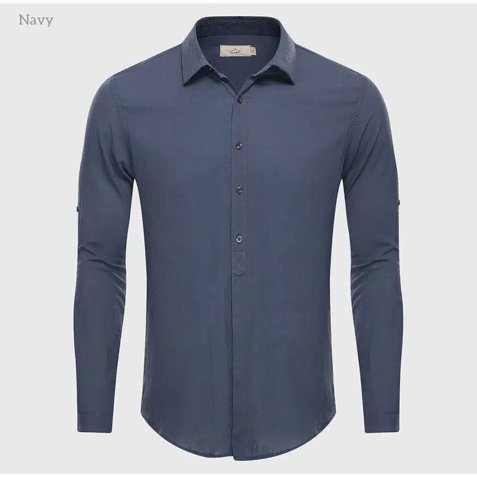 Cotton Linen Casual Shirt Hawaii Aloha Solid Summer Slim Fit Men Shirt 27
