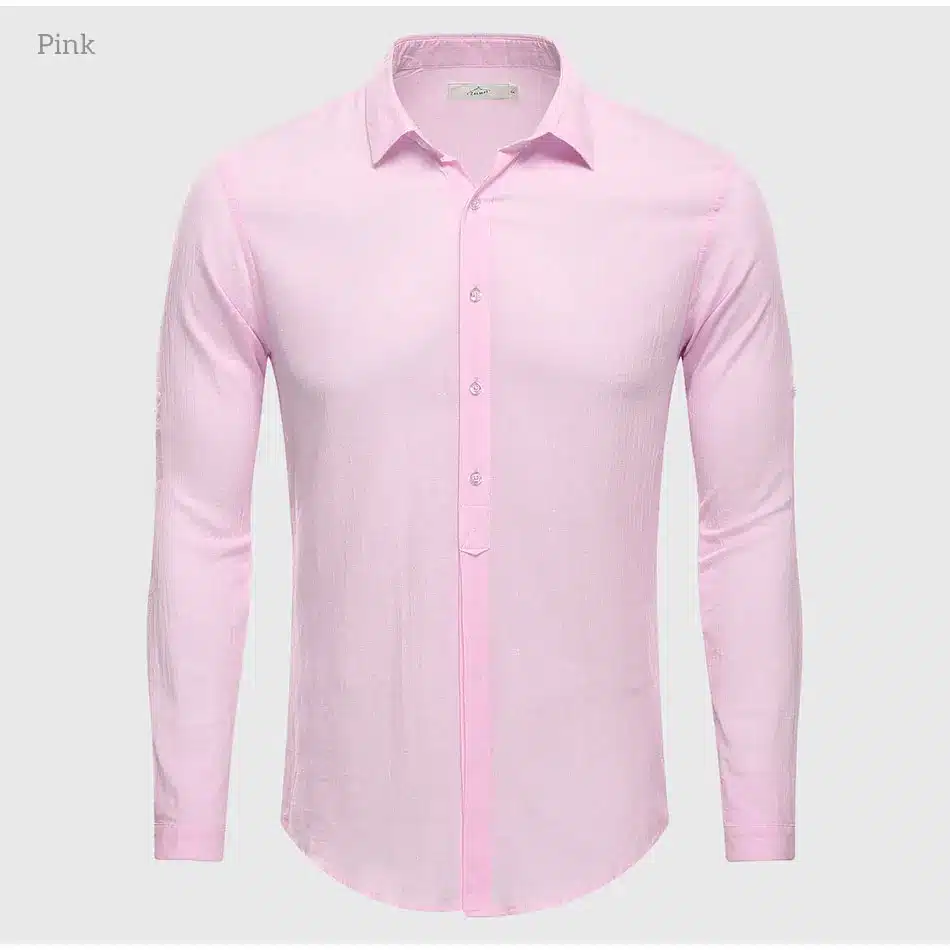 Cotton Linen Casual Shirt Hawaii Aloha Solid Summer Slim Fit Men Shirt 29
